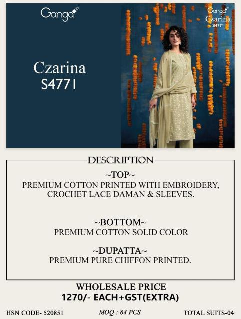 Ganga czarina 4771 cotton dress materials wholesale in tirupur